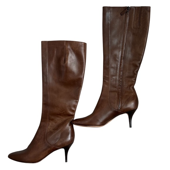 COLE HAAN‎ Women’s Carlyle Boot Chestnut Leather Stacked Kitten Heel Full Zip 8B - Picture 1 of 16